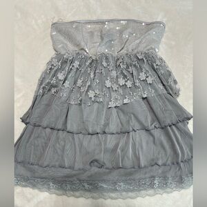 Y2K Wet Seal Strapless Tube Top Grey Ruffle Lace Sequin NWT XL
